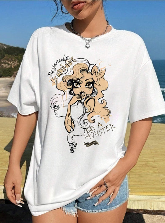 Damen T-Shirt mit künstlerischem Skelettmotiv und einzigartigem Druck R&B