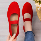 Damen Flexibele Strick Ballerinas mit verstellbarem Riemen R&B