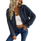 Damen Sportliche Plüschjacke mit Reißverschluss und praktischen Taschen R&B