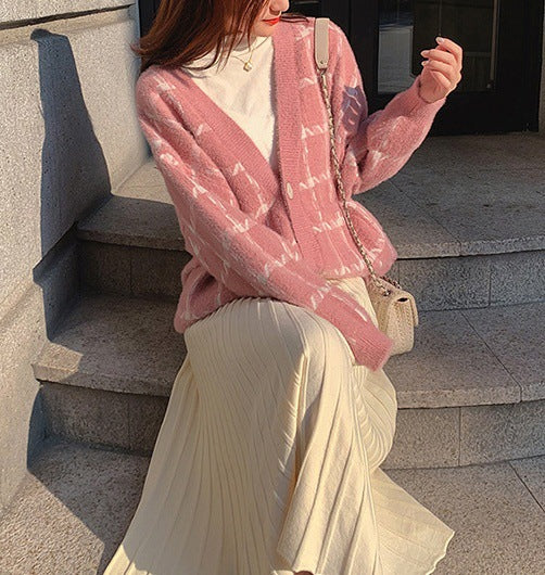 Damen Kuscheliger Oversized-Strickcardigan mit Karomuster R&B