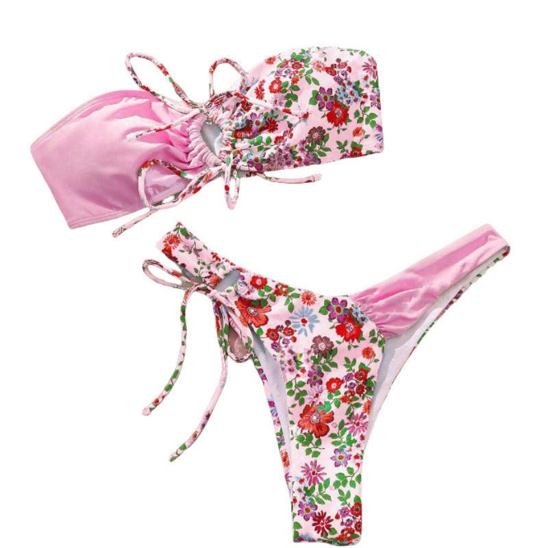 Damen Bandeau-Bikini Set mit floralem Design R&B