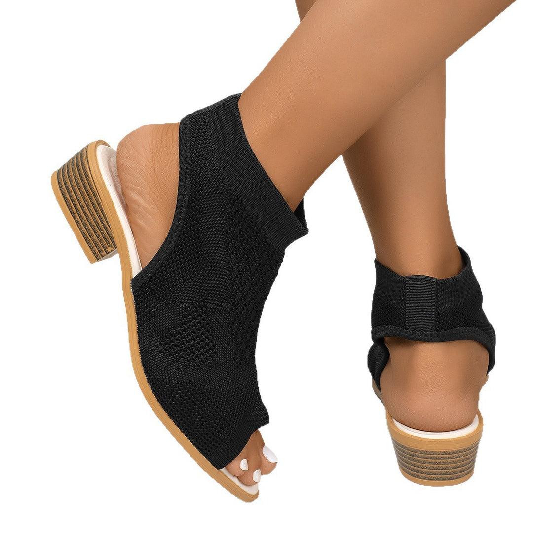 Damen offene Riemchen-Pantoletten mit atmungsaktivem Strickdesign R&B