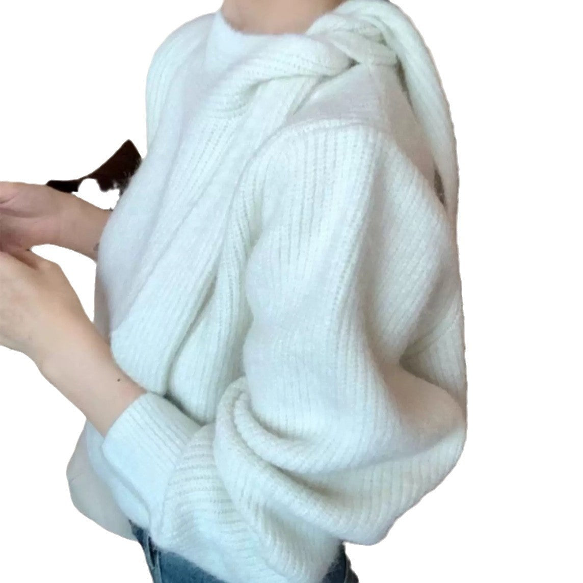 Damen Strickpullover mit verspieltem Kragen und modernem Rippdesign R&B