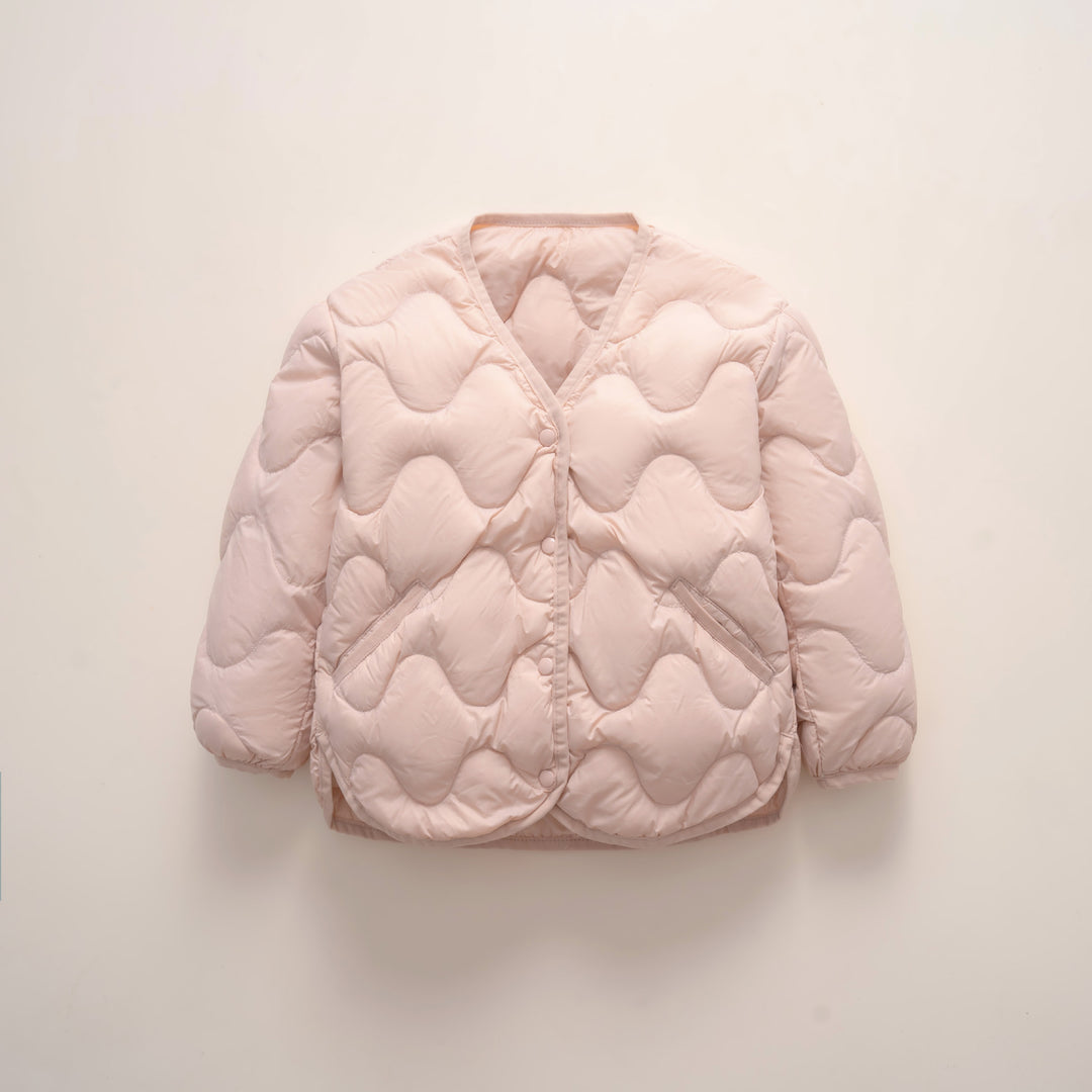 Damen gesteppte Daunenjacke mit modernen Wellenmustern und praktischen Taschen R&B