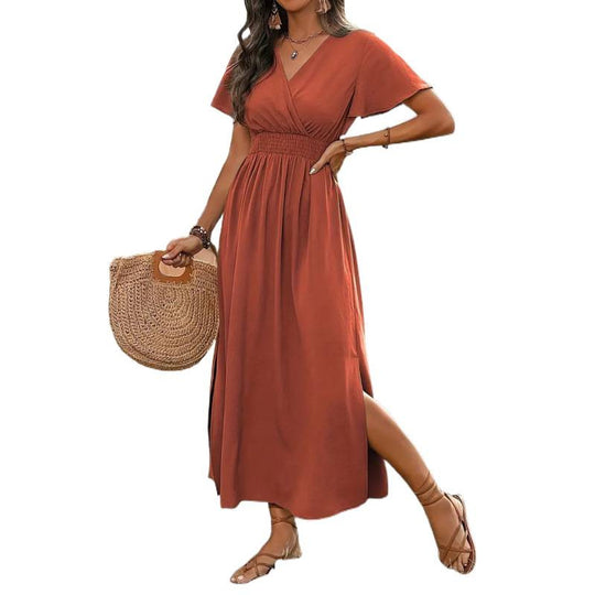 Damen Maxikleid mit fließendem Schnitt und Wickeldetails R&B