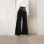 Damen Elegante Samt-Hosen mit Weitem Bein und Hohem Bund R&B