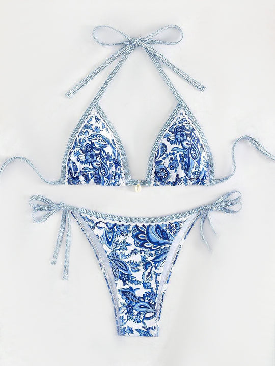 Damen Triangel-Bikini mit floralem Vintage-Muster R&B