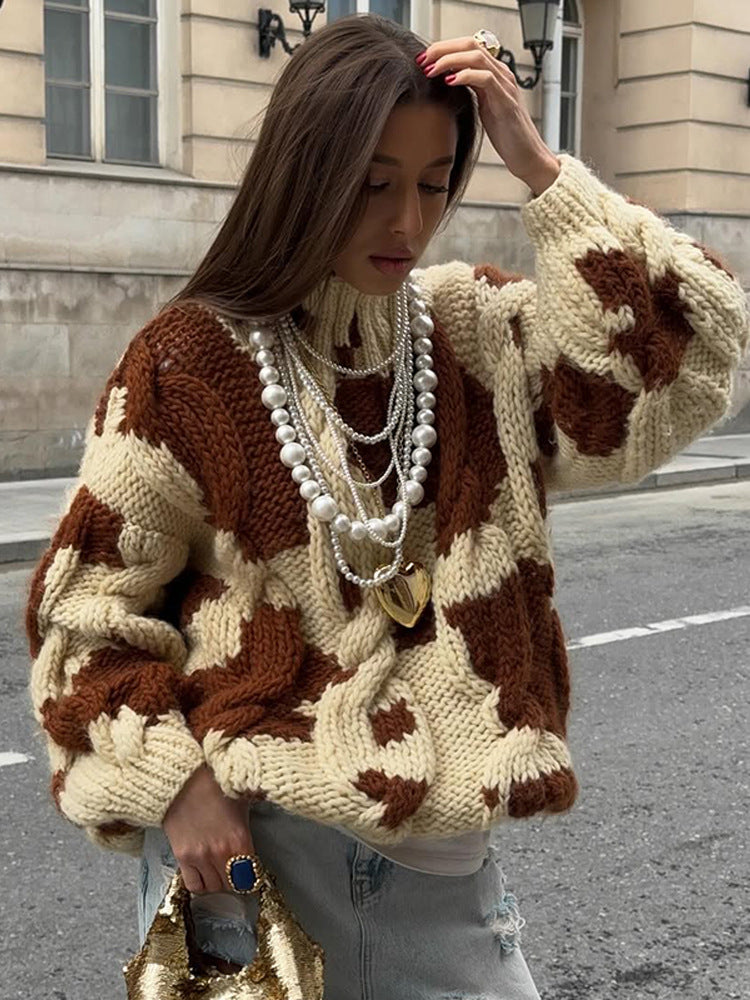 Damen Grobstrickpullover mit auffälligem Muster R&B