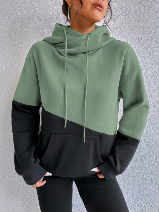 Damen lässiger Kapuzenpullover mit Farbblock-Design R&B