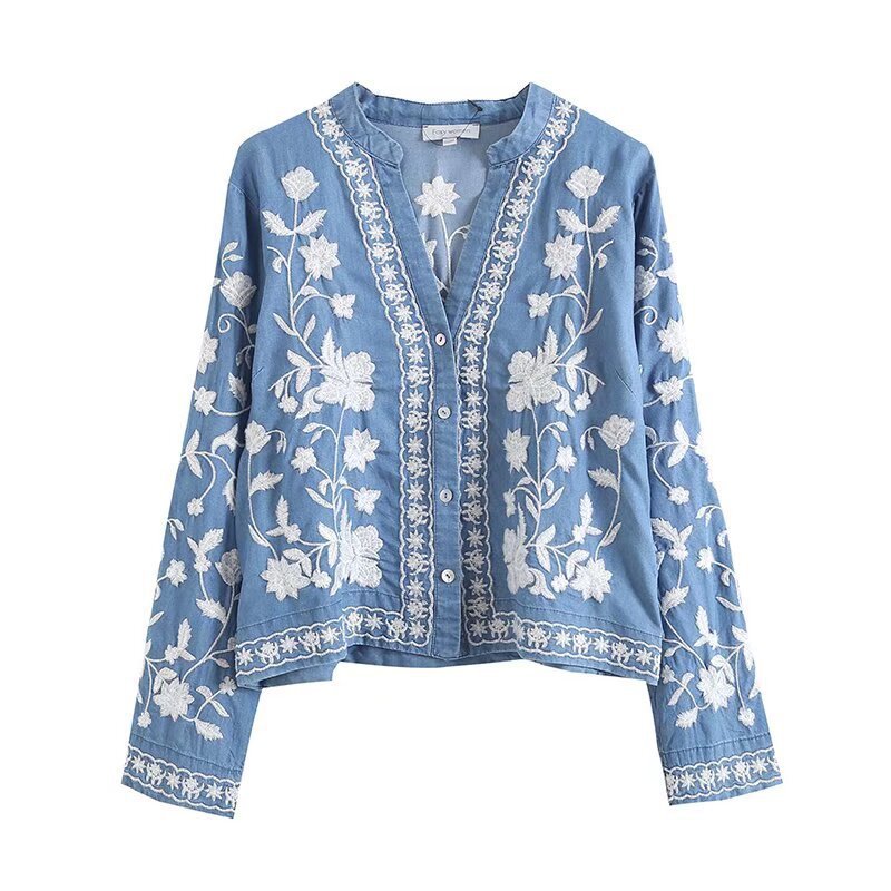 Damen gestickte Bluse mit feinen Rüschendetails R&B