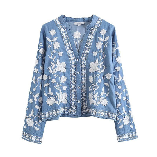 Damen gestickte Bluse mit feinen Rüschendetails R&B