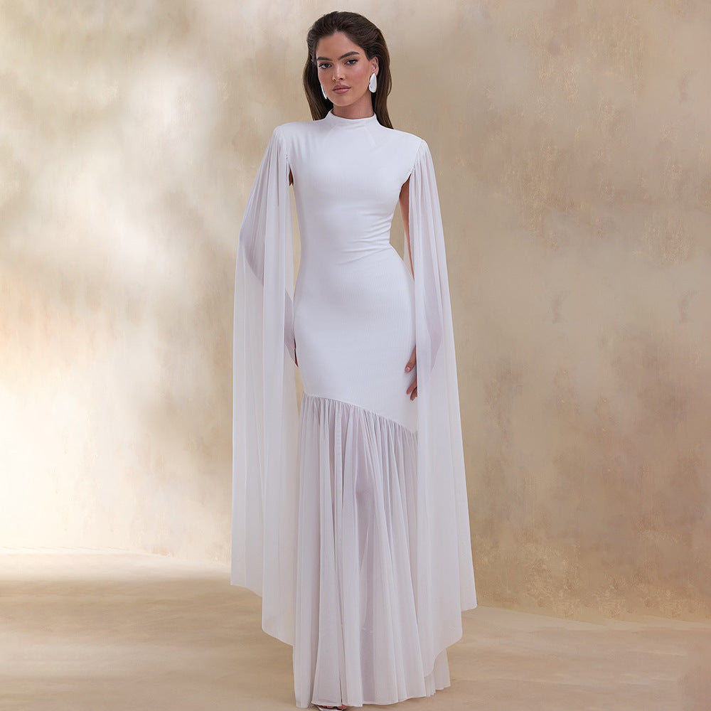 Damen Elegantes Maxikleid mit fließendem Stoff und ausgefallenen Ärmeln R&B