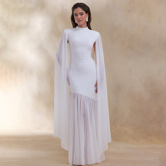 Damen Elegantes Maxikleid mit fließendem Stoff und ausgefallenen Ärmeln R&B