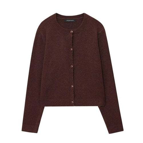 Damen kuschelige Strickjacke mit klassischen Knöpfen und Rundhalsausschnitt R&B