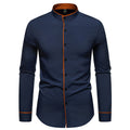Herren Langarmhemd mit modernem Stehkragen und gesticktem Detail R&B