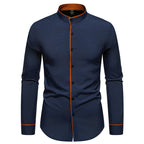Herren Langarmhemd mit modernem Stehkragen und gesticktem Detail R&B