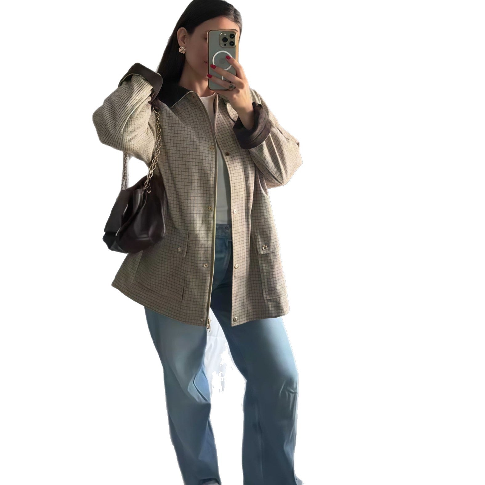 Damen Karierte Utility-Jacke mit modernem Schnitt und praktischen Taschen R&B