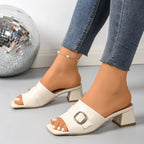 Damen modische Mules mit Blockabsatz und dekorativem Schnallen-Detail R&B