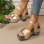 Damen Fashion-Plateau-Sandalen mit modischem Schnallen-Detail R&B