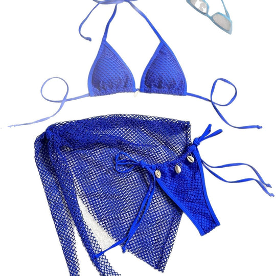 Damen Triangel-Bikini mit transparentem Netzgewebe und Schnürdetails R&B