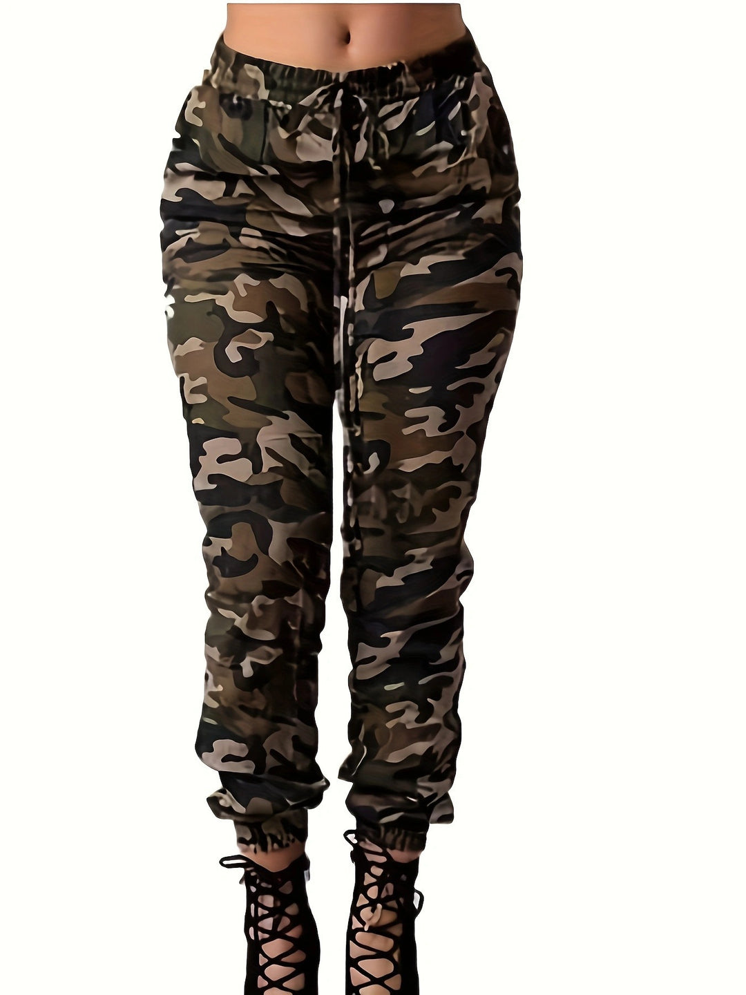 Damen Cargohose mit elastischem Bund und Camouflage-Muster R&B