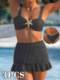 Damen Bikini-Set mit fröhlichem Punkte-Design und lässigem Rockelement R&B