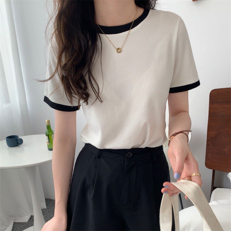 Damen Kurzarmshirt mit modischem Kontrastkragen und lässigem Schnitt R&B