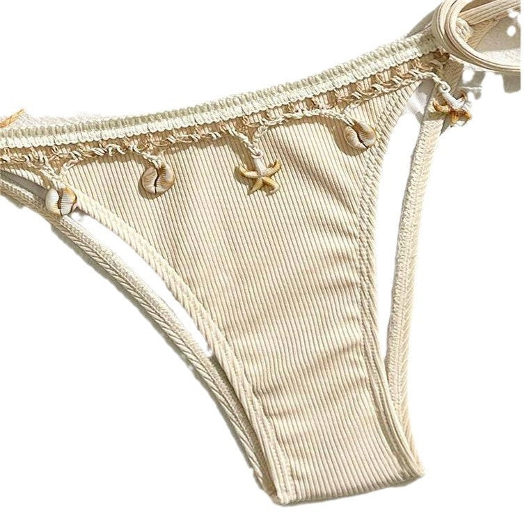 Damen Triangel-Bikini mit dekorativen Schnürdetails und zarten Rüschenelementen R&B