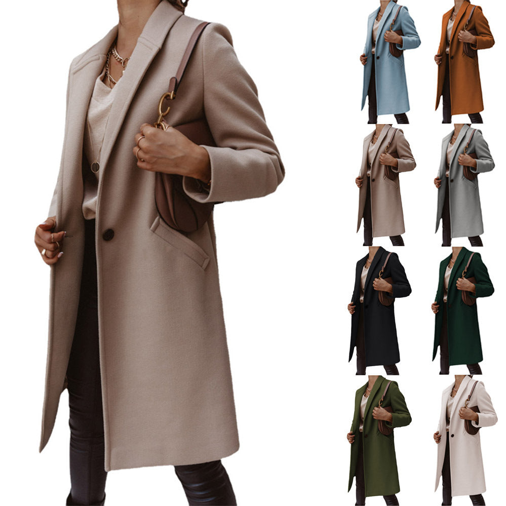 Damen Eleganter Wollmantel mit schmaler Silhouette und tiefen Taschen R&B