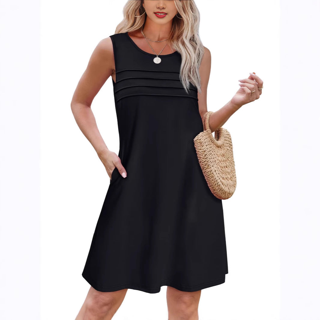 Damen Sommerkleid mit eleganter Faltenstruktur und praktischen Eingrifftaschen R&B