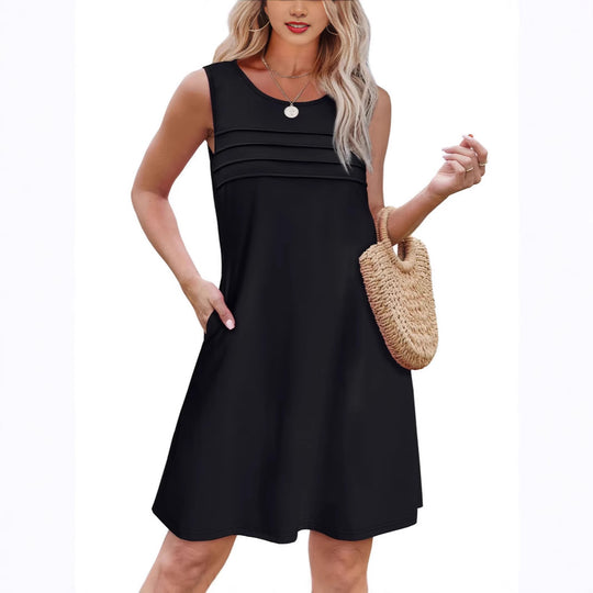 Damen Sommerkleid mit eleganter Faltenstruktur und praktischen Eingrifftaschen R&B