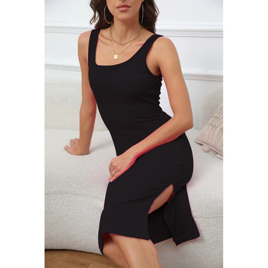 Damen figurbetontes Kleid mit asymmetrischem Schlitz und Rippenstruktur R&B