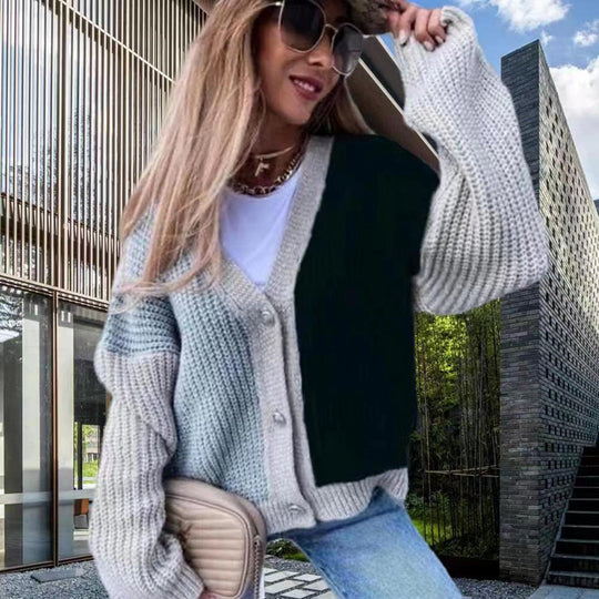 Damen Grobstrick-Knopfjacke im lässigen Oversized-Stil R&B