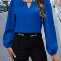 Damen elegante Bluse mit modischem Schlüsselausschnitt und raffinierten Puffärmeln R&B