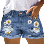 Damen Jeansshorts mit auffälligen Blumenapplikationen und lässigem Schnitt R&B