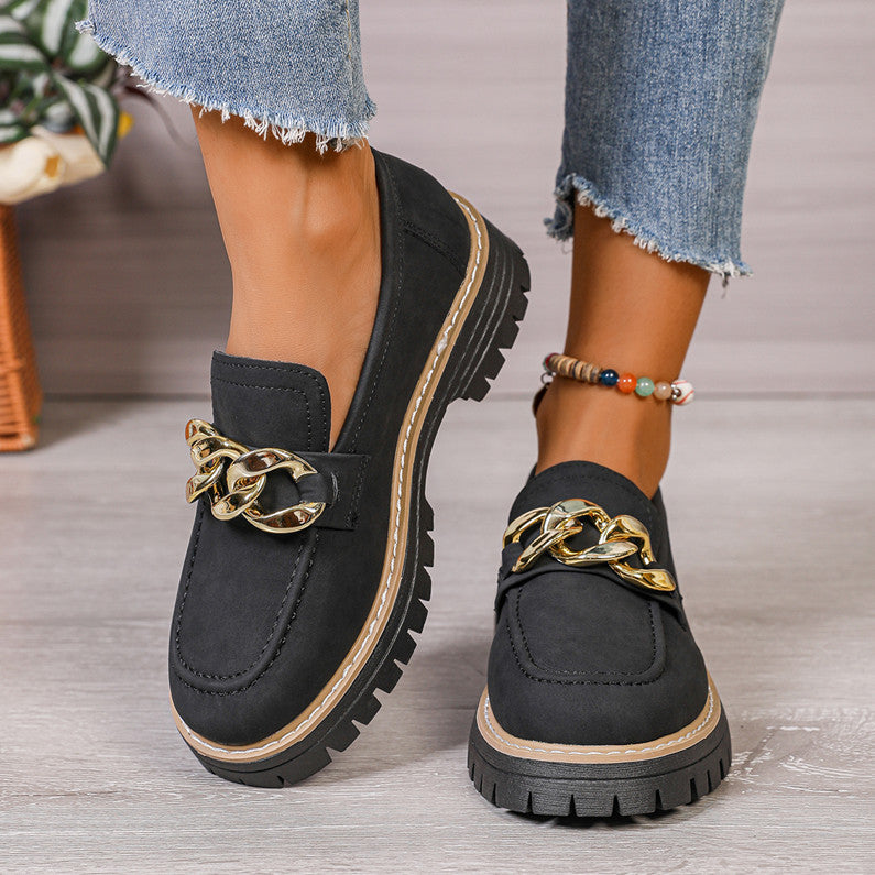 Damen Modische Mokassins mit goldener Kettenapplikation und rutschfester Sohle R&B
