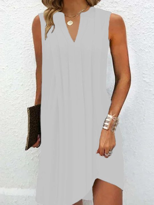 Damen elegantes, ärmelloses Kleid mit V-Ausschnitt und asymmetrischem Saum R&B