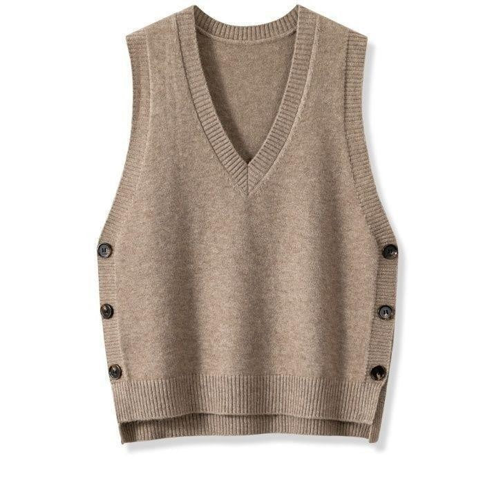 Damen Strickweste mit V-Ausschnitt und Knopfdetails R&B