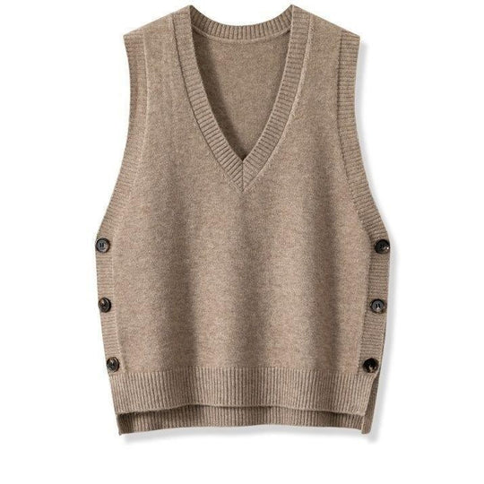 Damen Strickweste mit V-Ausschnitt und Knopfdetails R&B