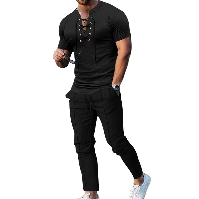 Herren Freizeit-Set mit lässigem Henley-Oberteil und modernen Jogginghosen R&B