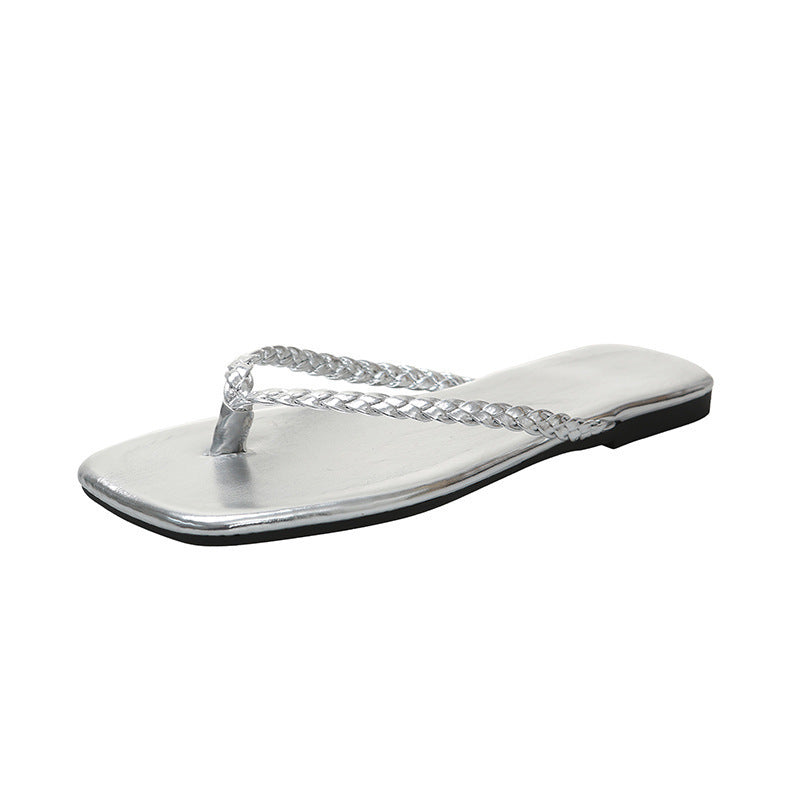 Damen Flip-Flops mit geflochtenem Riemen und bequemer Sohle EB