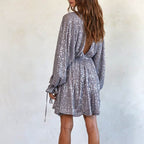 Damen Funkelndes Festkleid mit V-Ausschnitt und Rüschendetails R&B