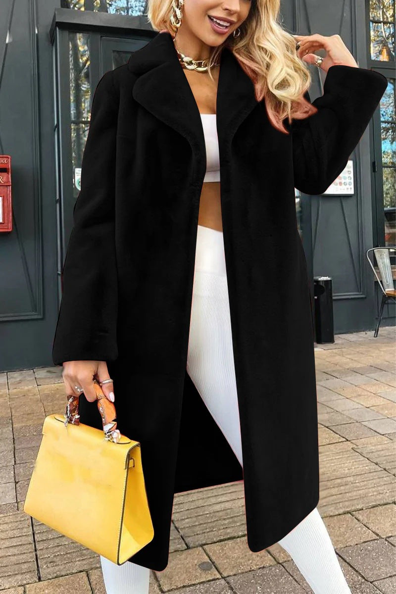 Damen Modische und kuschelige Lange Jacke aus hochwertigem Fleece R&B