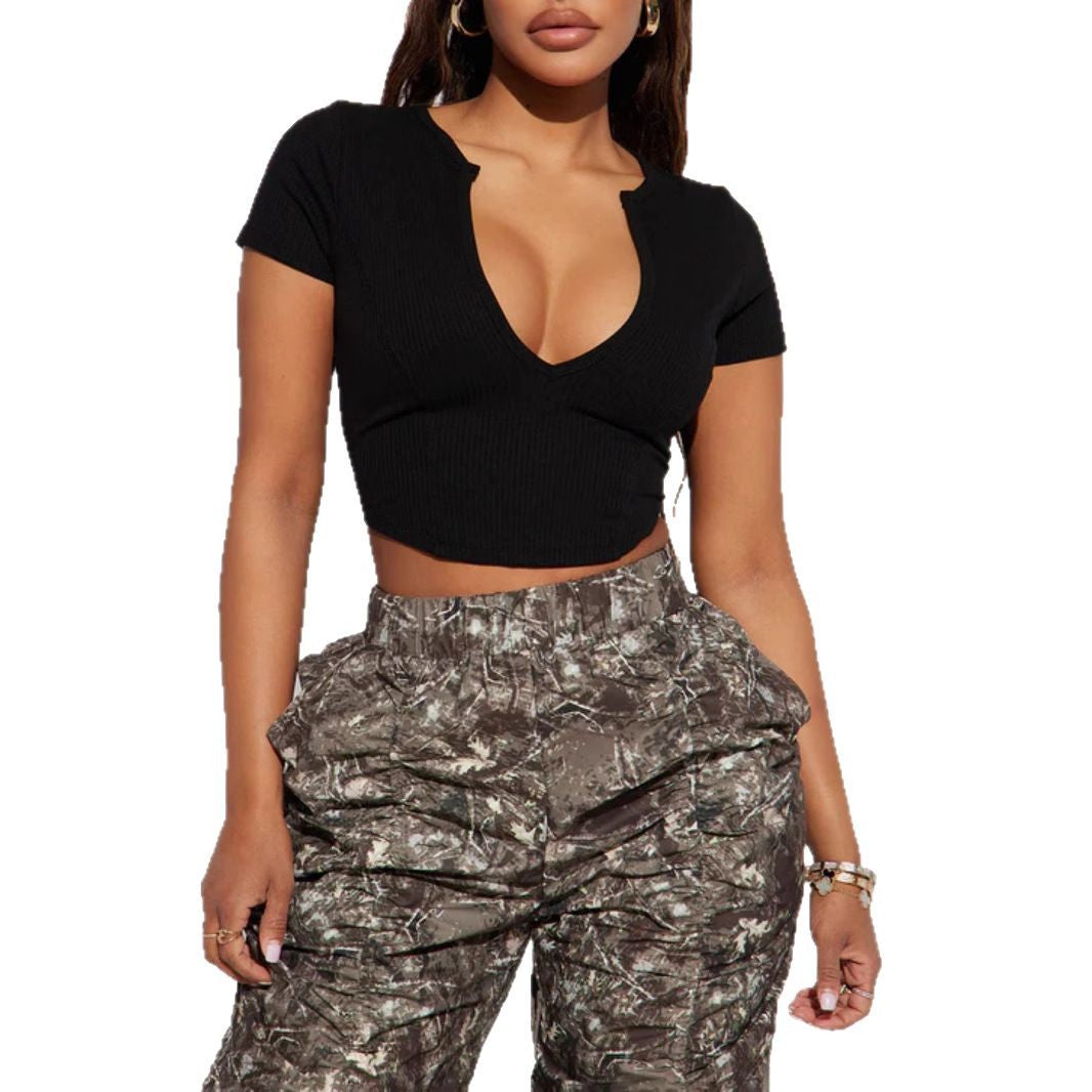 Damen Cropped Shirt mit v-förmigem Ausschnitt R&B