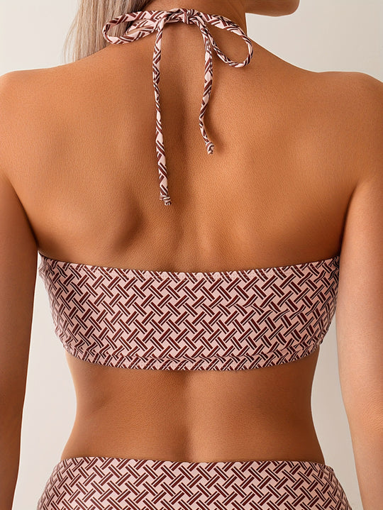 Damen Hochtailliertes Bikini-Set mit dekorativem Ausschnitt R&B
