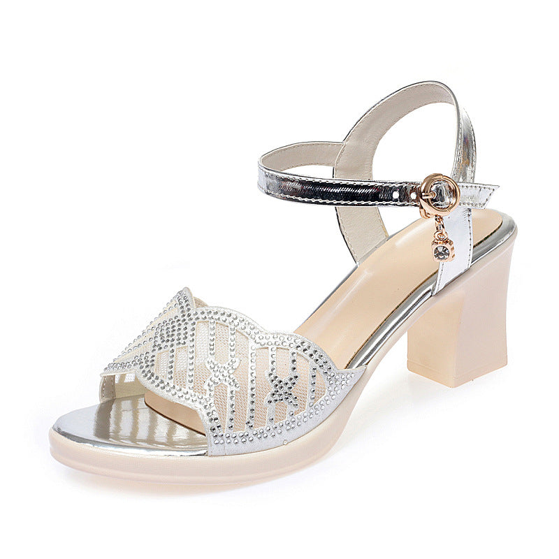 Damen elegante Sandaletten mit dekorativem Riemchen und funkelndem Schmuckdetail R&B