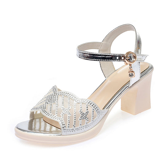 Damen elegante Sandaletten mit dekorativem Riemchen und funkelndem Schmuckdetail R&B