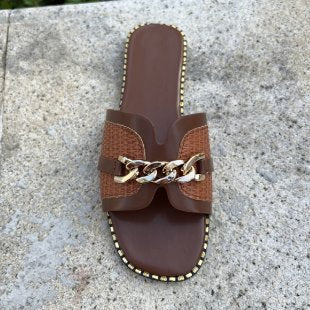 Damen modische Riemchensandalen mit dekorativem Kettenverschluss R&B