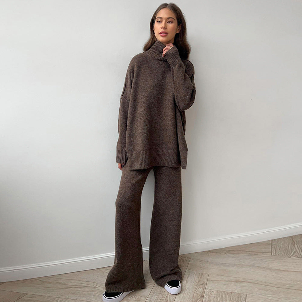 Damen Gemütliches Strick-Ensemble mit hohem Kragen R&B