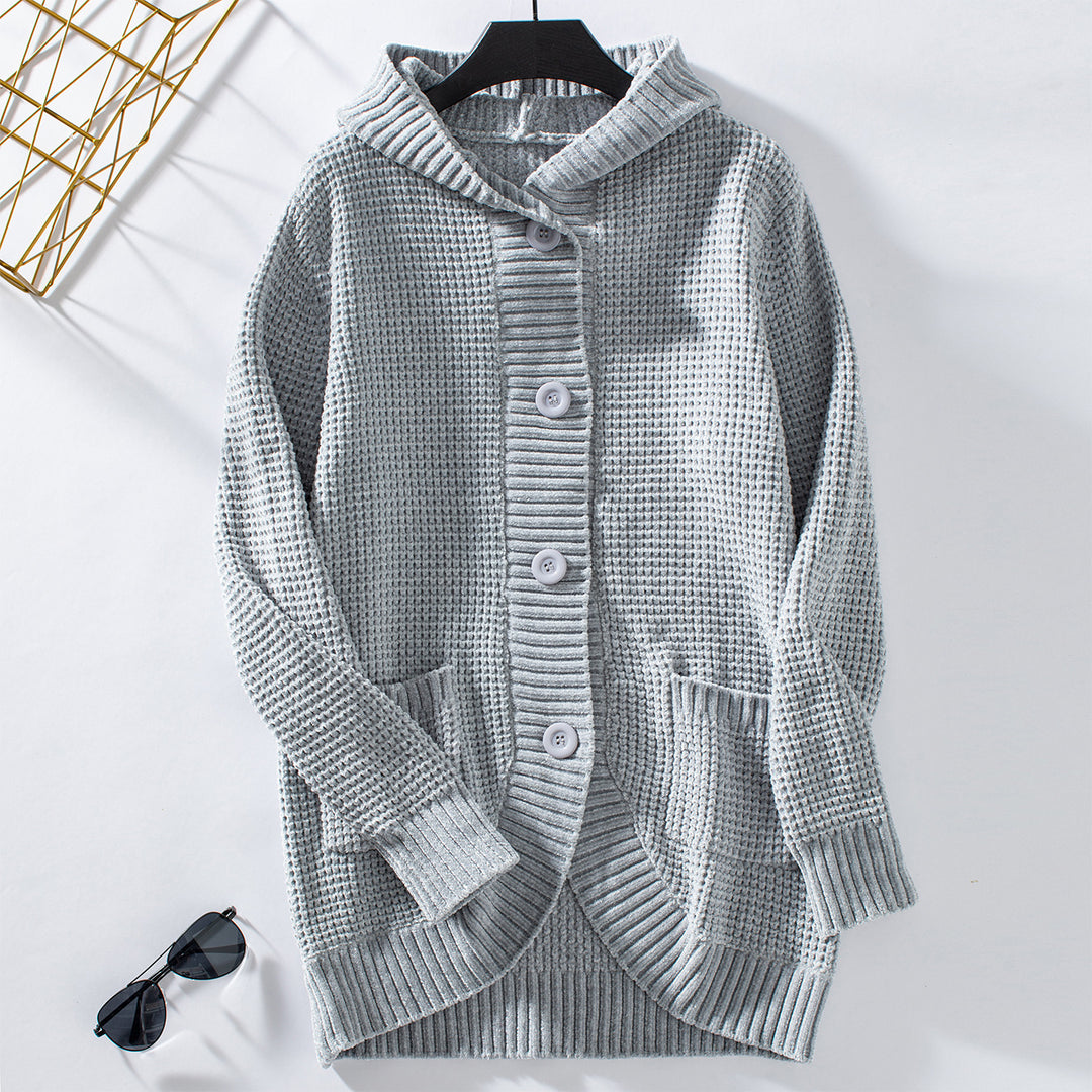 Damen lässiger Strickmantel mit Kapuze R&B